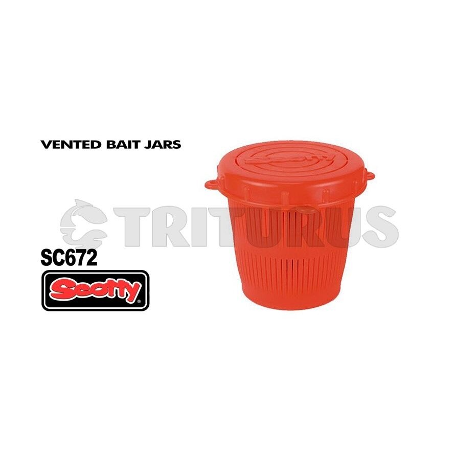 Vented Crab Diner Bait Jar c/w Lid, 1/2 Litre Flourescent Red